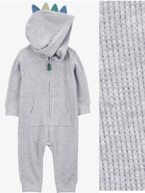 Carter’s baby boy dinosaur waffle long sleeve hooded zipup jumpsuit